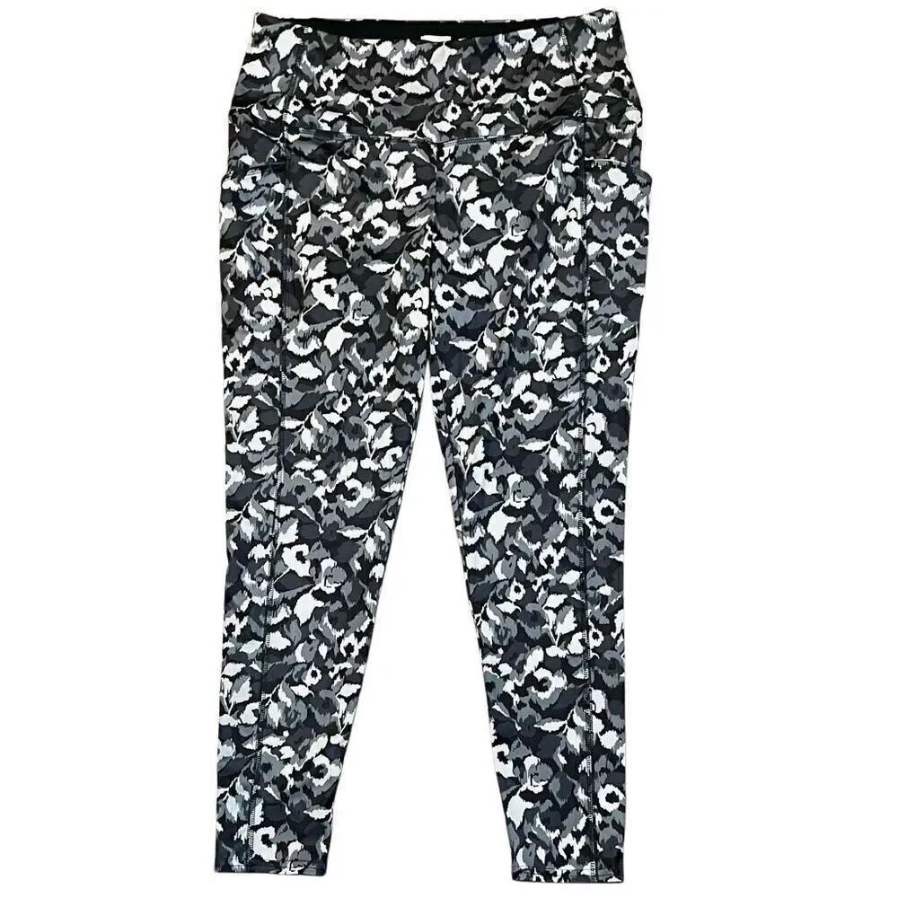 Chico’s Zenergy Gray Black Marble So Slimming Activewear Leggings 2 12/14
